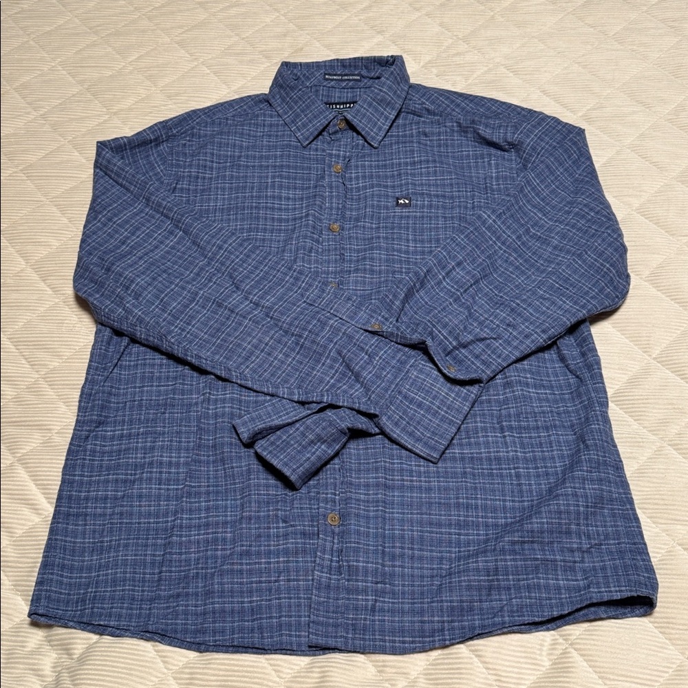 Fish Hippie Men's Rumfront Collection Plaid Button Down Shirt Blue Size Large